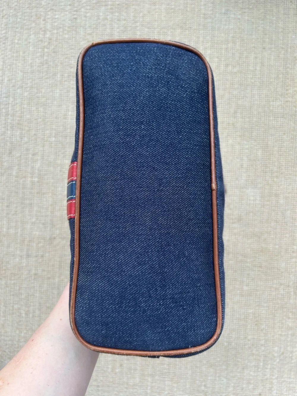 Coach Navy Canvas Shoulder Bag with Red and Pink Stripes